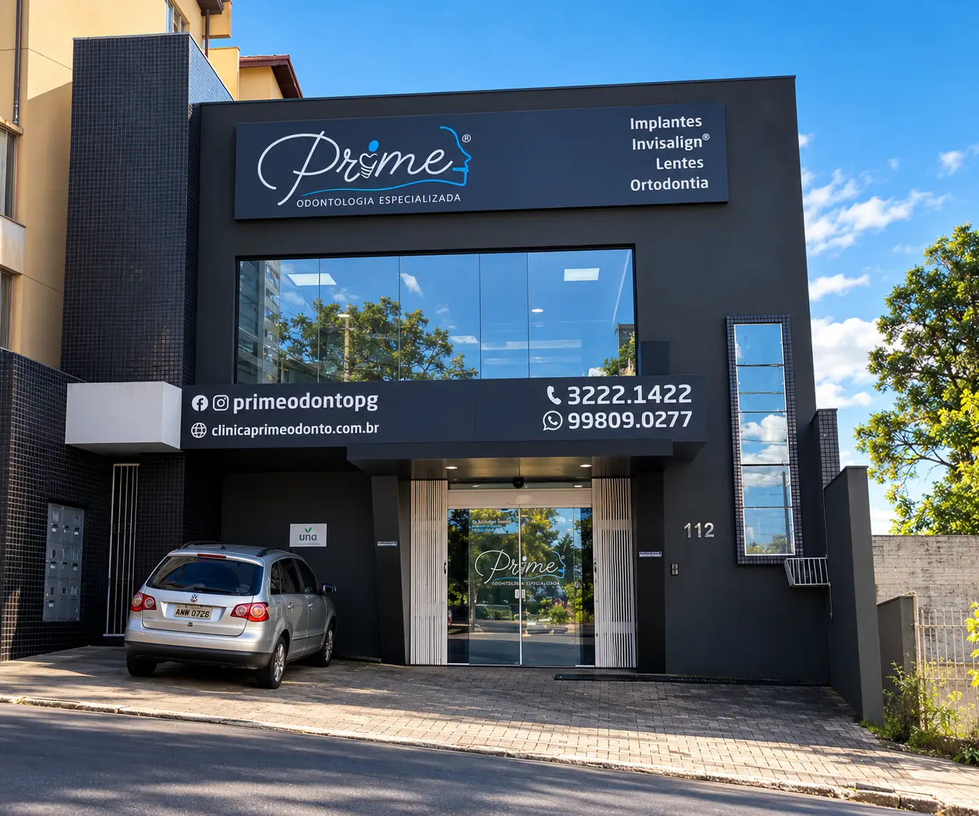 Fachada da Prime Odontologia Especializada na Rua Sant'Ana, 112, no Centro de Ponta Grossa